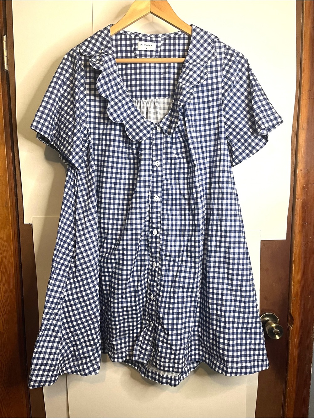 Piyama Women’s M Navy & White Cotton Gingham “Penelope” Lounge Dress
